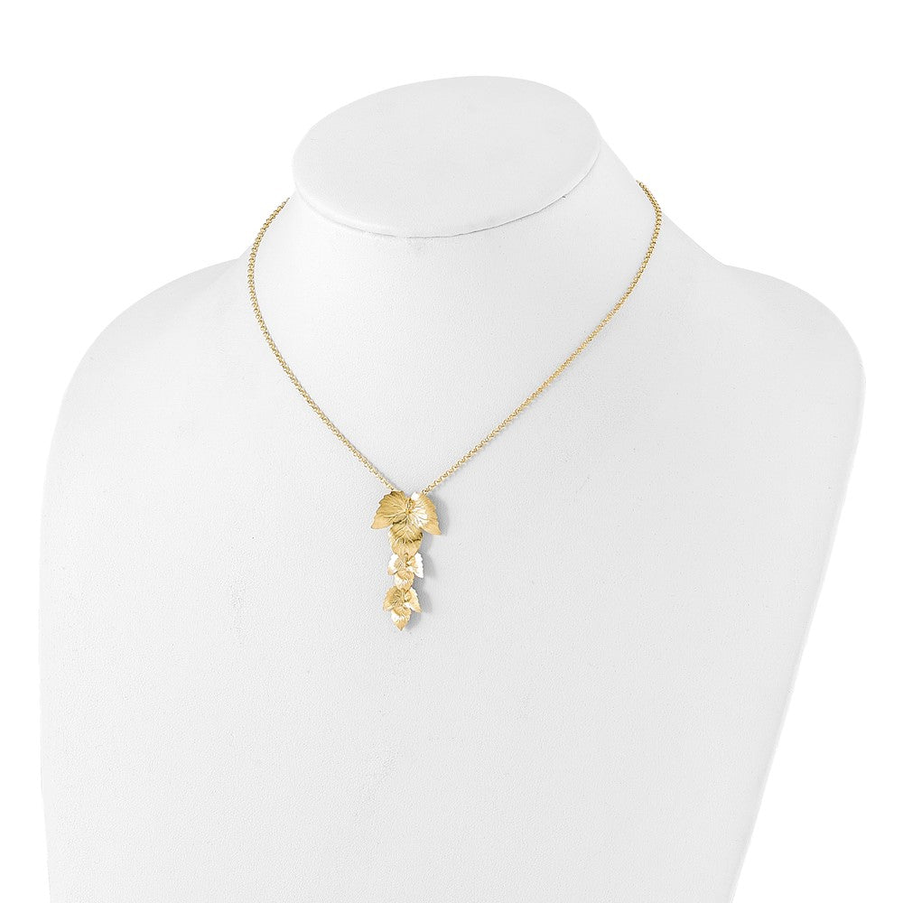 Sterling Silver Gold-plated Etched Leaves with 2in. ext. Necklace