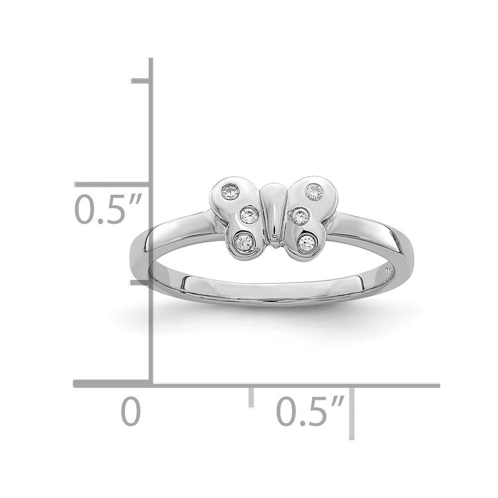 Sterling Silver Rhodium-plated Childs CZ Butterfly Ring