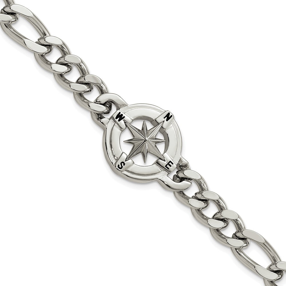 Stainless Steel Polished Compass 8.75in Bracelet 8.75 inches