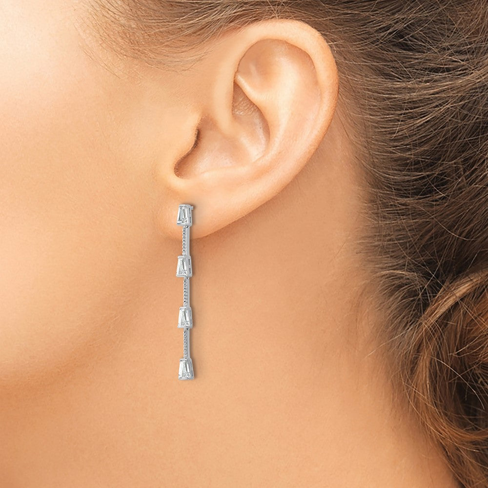 Cheryl M Sterling Silver Rhodium-plated Polished and Beaded CZ Post Dangle Earrings