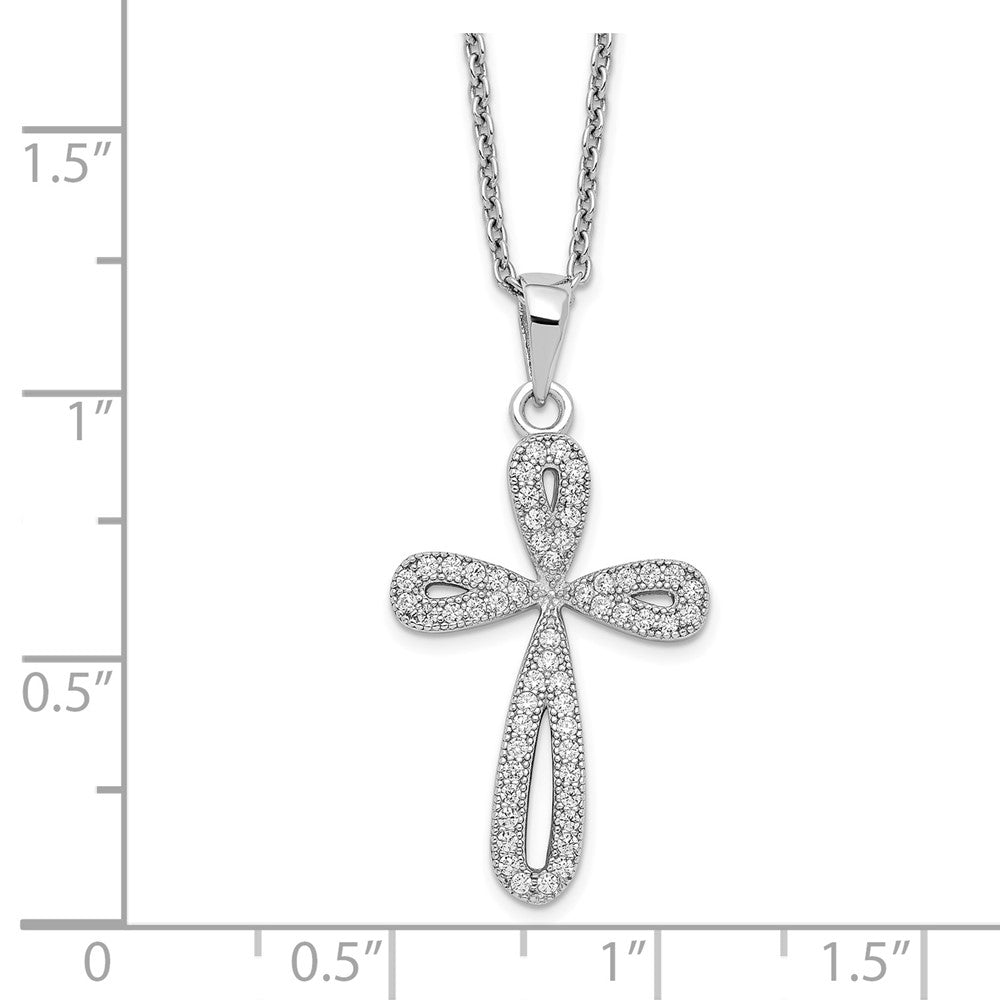 Brilliant Embers Sterling Silver Rhodium-plated 55 Stone 18 inch Micro Pav‚ CZ Cross Necklace with 2 Inch Extender 18 Inches
