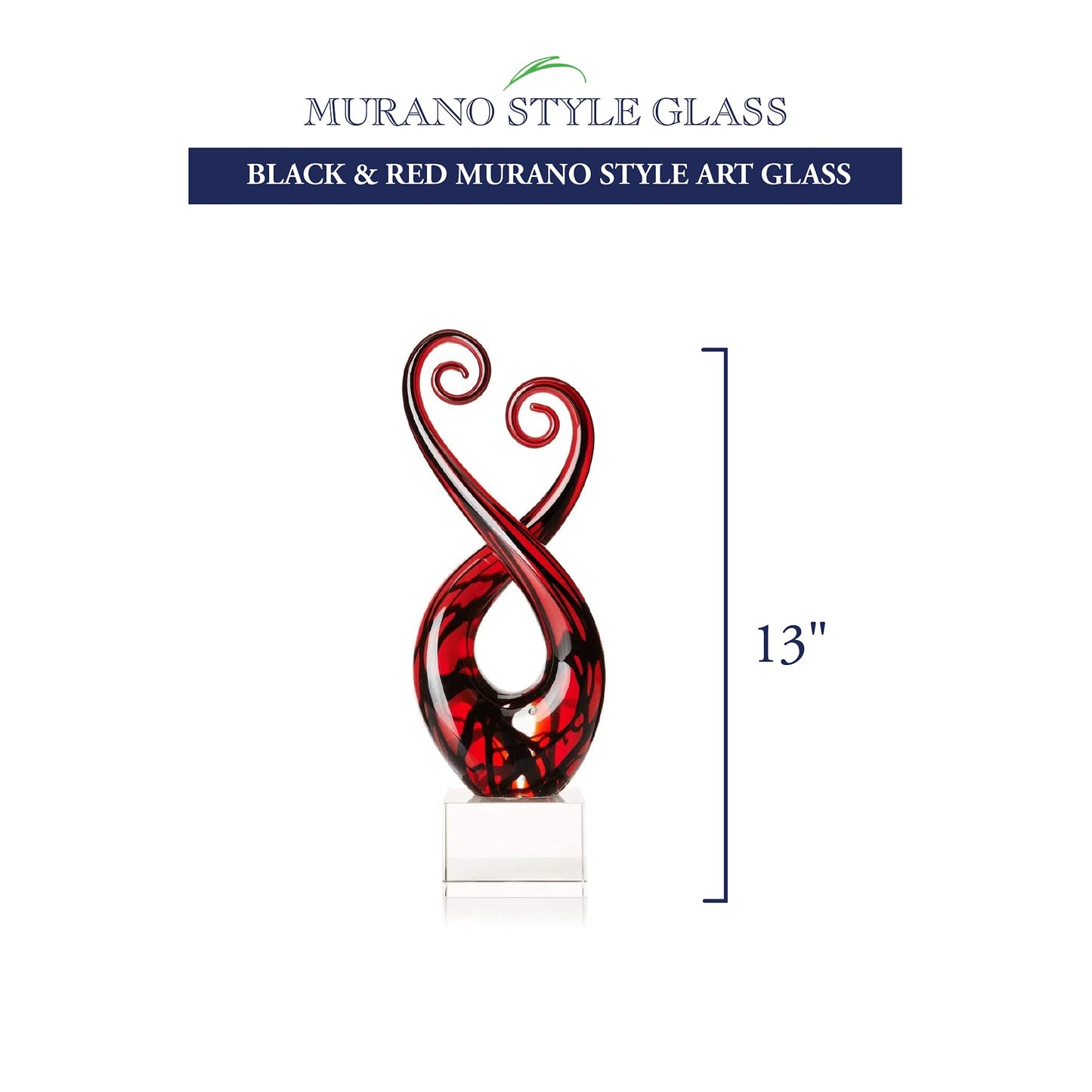 Badash Pietro Handcrafted Black and Red Glass with Crystal Base Centerpiece QGM23765