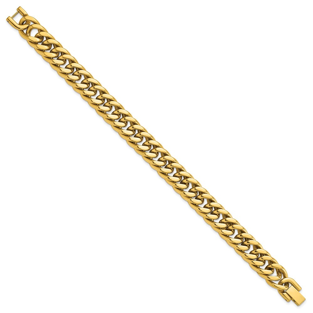 Stainless Steel Polished Yellow IP-plated 12mm Heavy Curb 8.5in Bracelet 8.5 inches