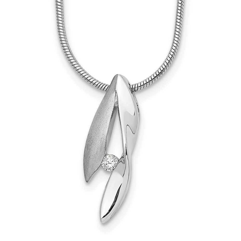 White Ice Sterling Silver Rhodium-plated Satin and Polished 18 Inch Diamond Necklace with 2 Inch Extender 18 Inches