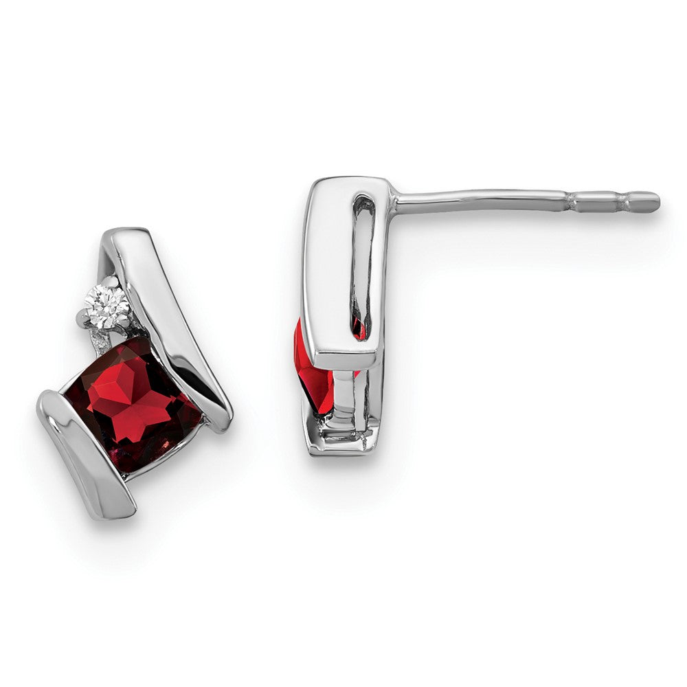 14K White Gold Cushion Garnet & Diamond Earrings