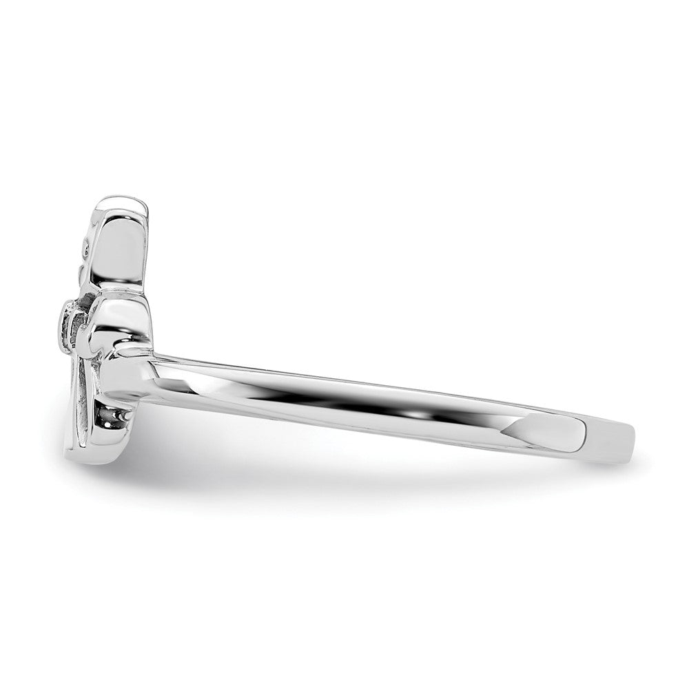 Sterling Silver Rhodium-plated Childs Enameled White Cat Ring