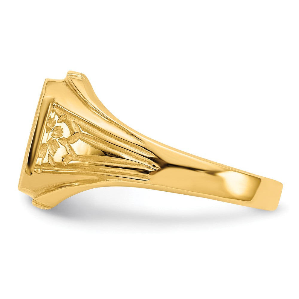 14k 9.0x9.0mm Open Back Floral Signet Ring Size 6
