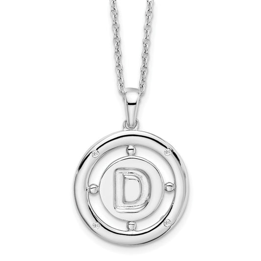 White Ice Sterling Silver Rhodium-plated 18 Inch Diamond Letter D Initial Necklace with 2 Inch Extender 18 Inches