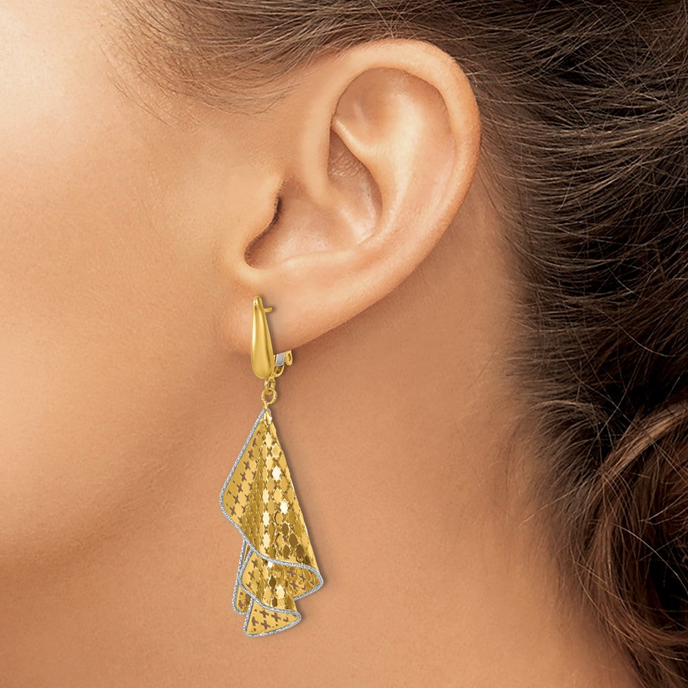 14K Two-Tone Polished & Diamond-Cut Post Omega Dangle Earrings