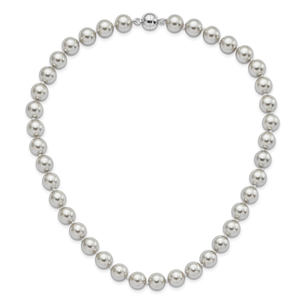 Majestic Sterling Silver Rhodium-plated 10-11mm Grey Imitation Shell Pearl Hand-knotted Necklace 18 Inches