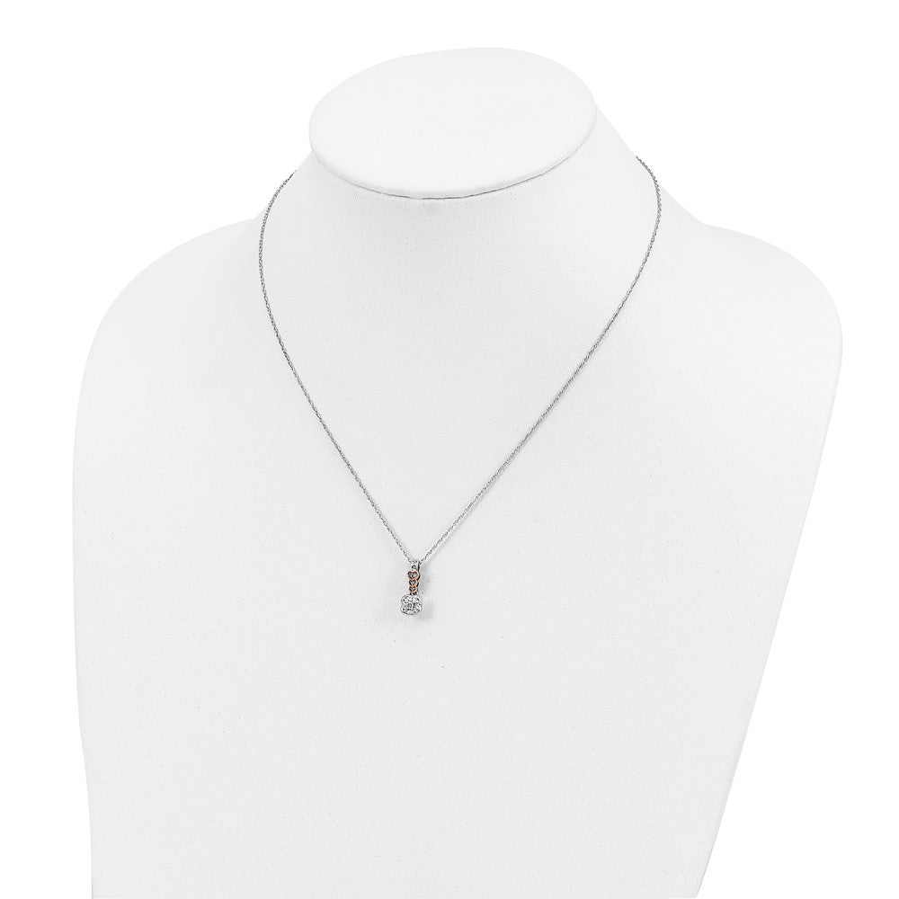 Sterling Silver and Rose Tone Polished Diamond Hearts Necklace