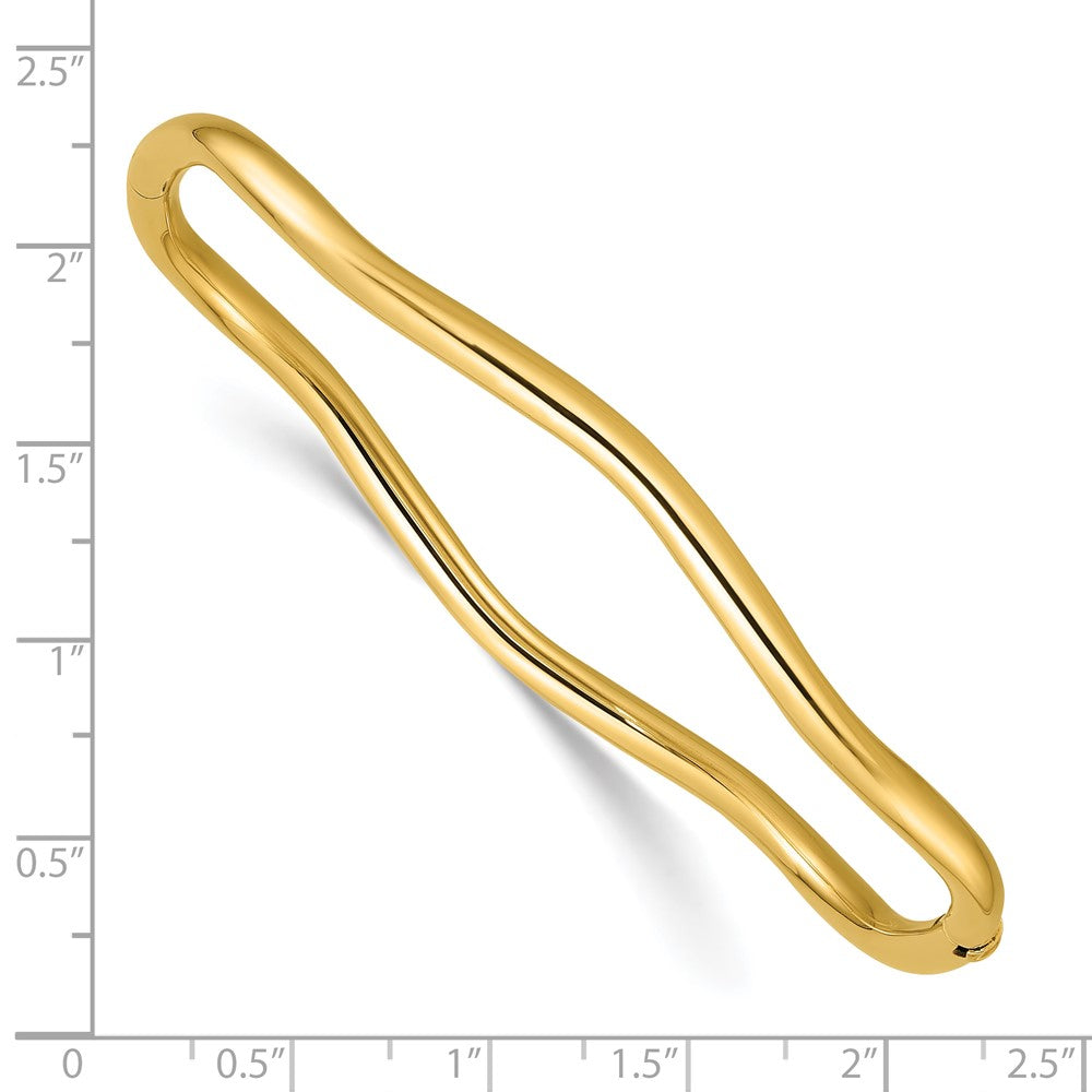 14K Polished Fancy Wavy Hinged Bangle 7.5  inches