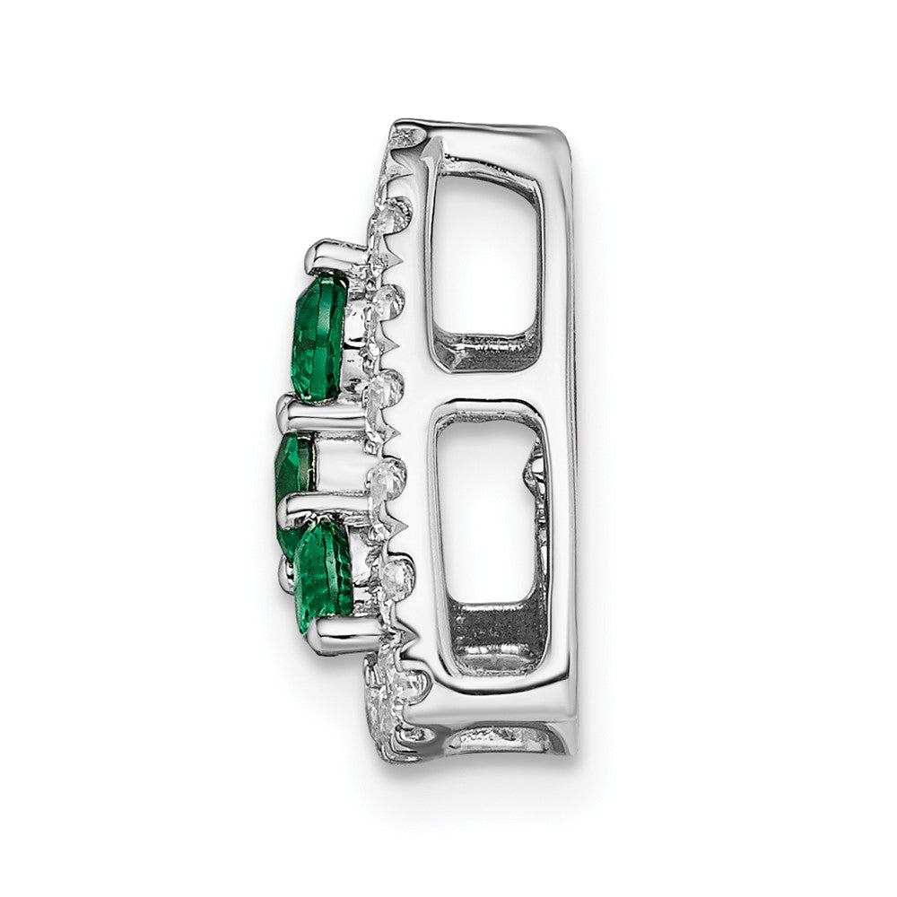 14k White Gold 1/2 carat Lab Grown Diamond VS/SI+ G+ and Lab Created Emerald Triangle Chain Slide Pendant