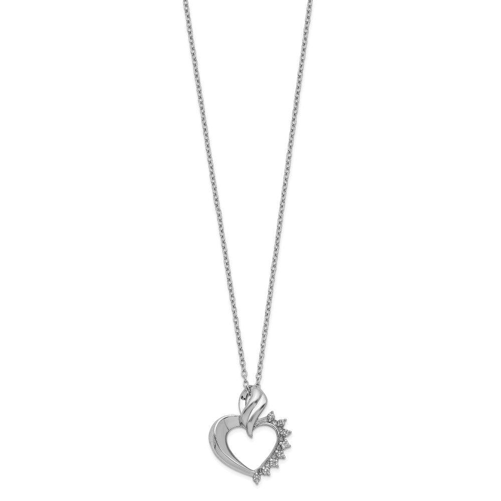 Sterling Silver Rhodium-plated Heart Diamond Necklace 18 Inches