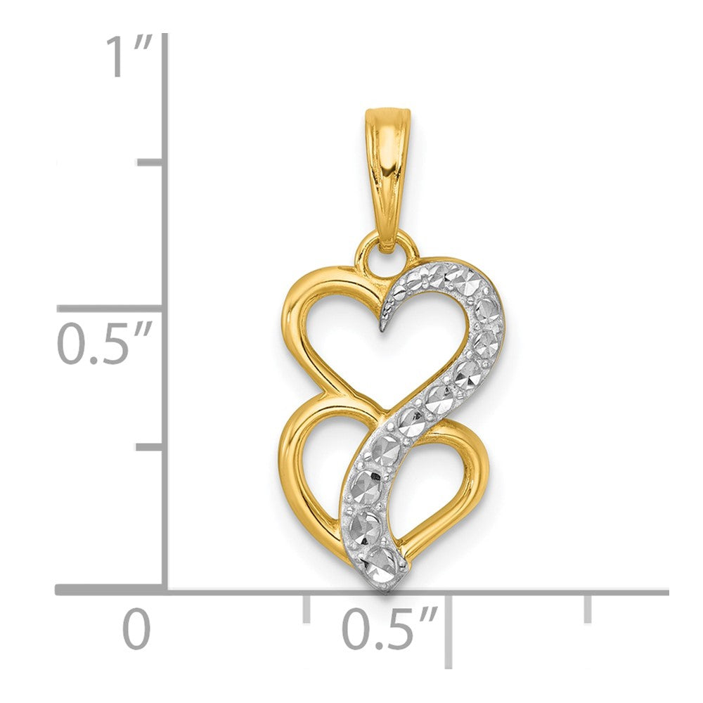 14k with White Rhodium Polished And Brushed Two Hearts Pendant