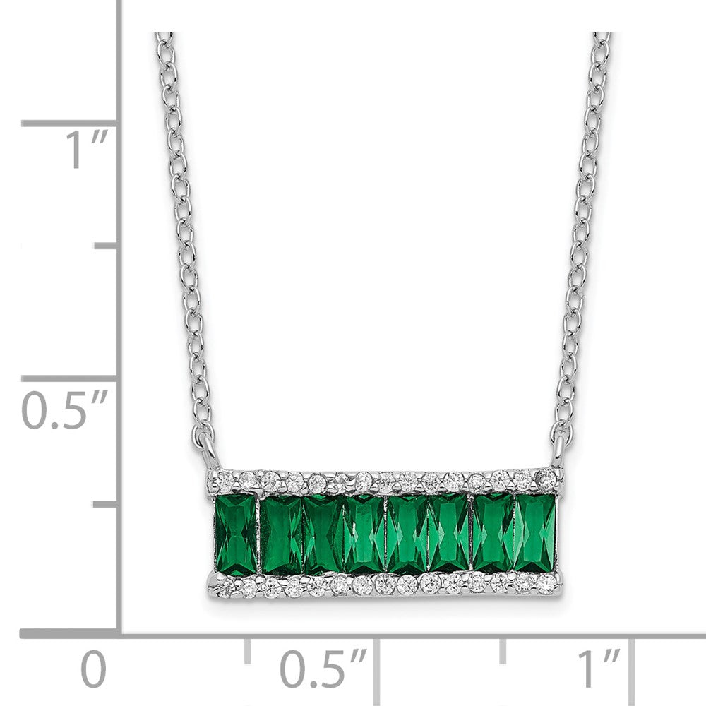 Cheryl M Sterling Silver Rhodium-plated Emerald-cut Green Nano Crystal and Brilliant-cut White CZ Bar 18 Inch Necklace 18 Inches