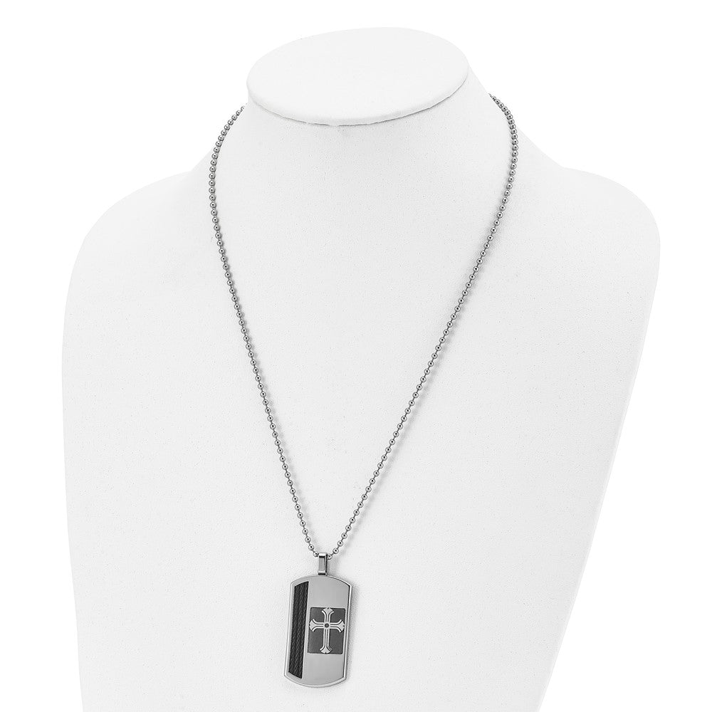 Stainless Steel Brushed & Polished Black IP-plated Cable Cross Necklace
