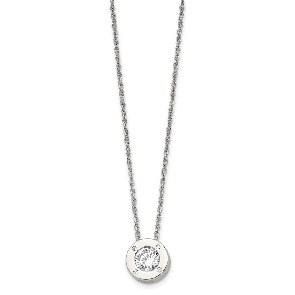 Stainless Steel Polished CZ April Birthstone 20in Necklace