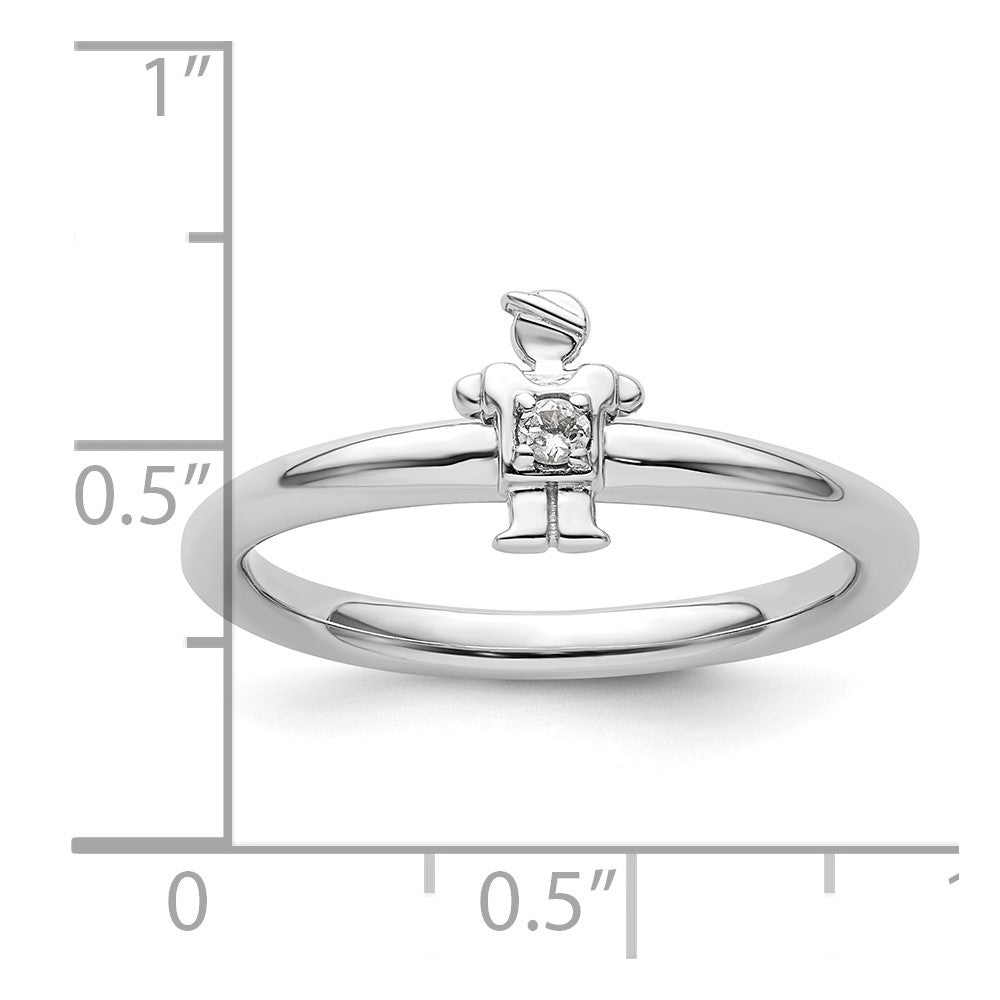 Sterling Silver Stackable Expressions Rhodium White Topaz Boy Ring