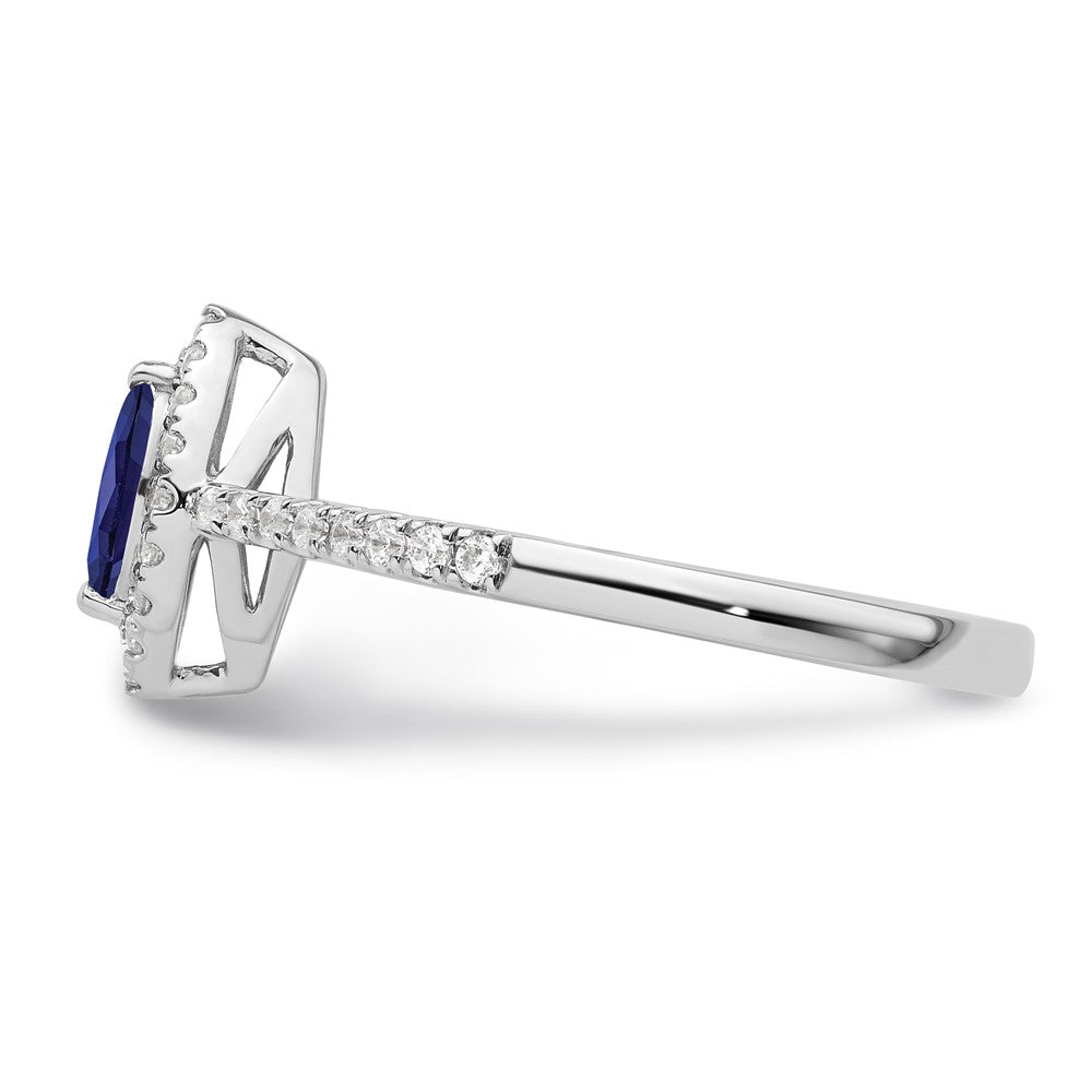 10kw Created Blue Sapphire & Diamond Birthstone Ring
