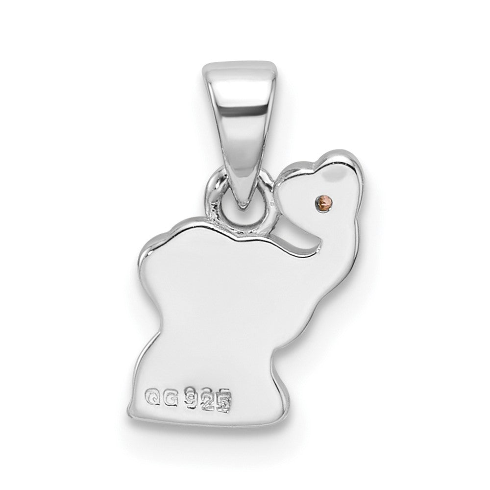 Sterling Silver RH-plated Pink Enamel & CZ Elephant Children's Pendant