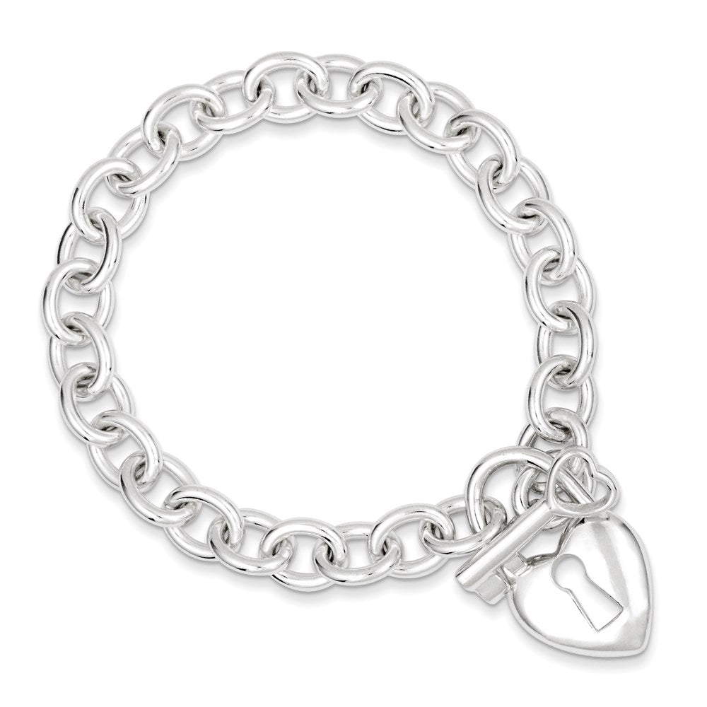 Sterling Silver Polished Heart and Key Bracelet 7.5 inches