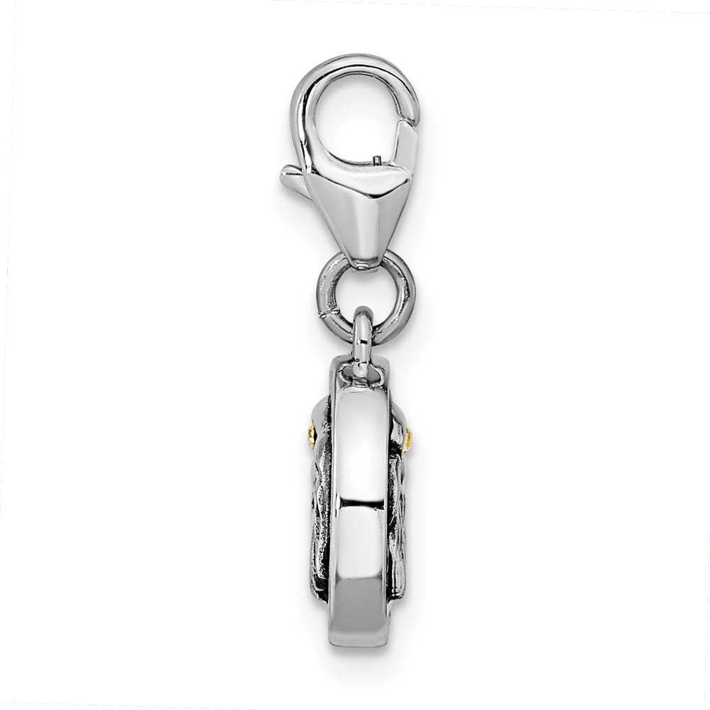 Amore La Vita Sterling Silver Rhodium-plated Polished Antiqued Enameled Crystal Reversible American Flag Eagle Charm with Fancy Lobster Clasp