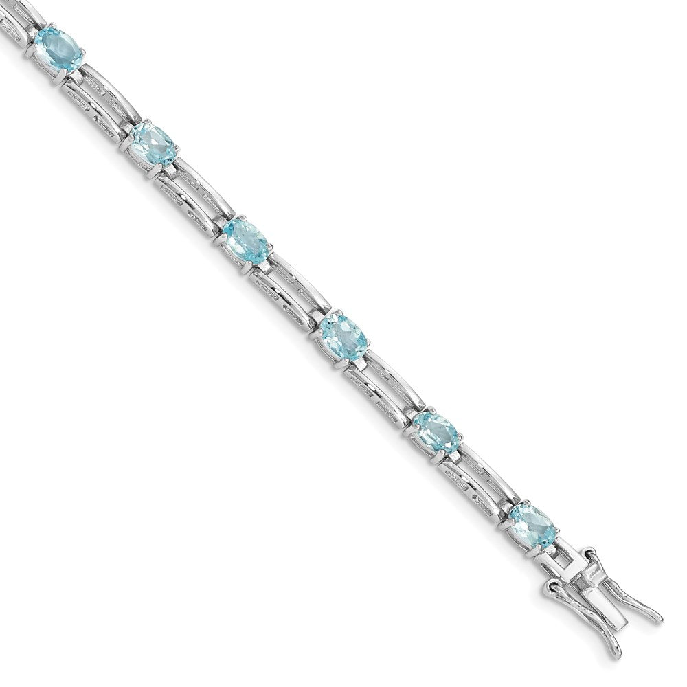 Sterling Silver Rhodium-plated Blue Topaz Bracelet 7 inches
