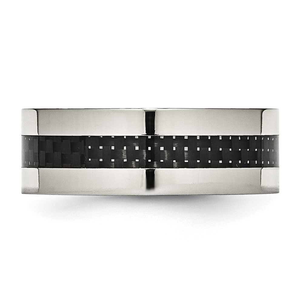 Stainless Steel Polished w/Black Carbon Fiber Inlay 8mm Flat Band Size - 11