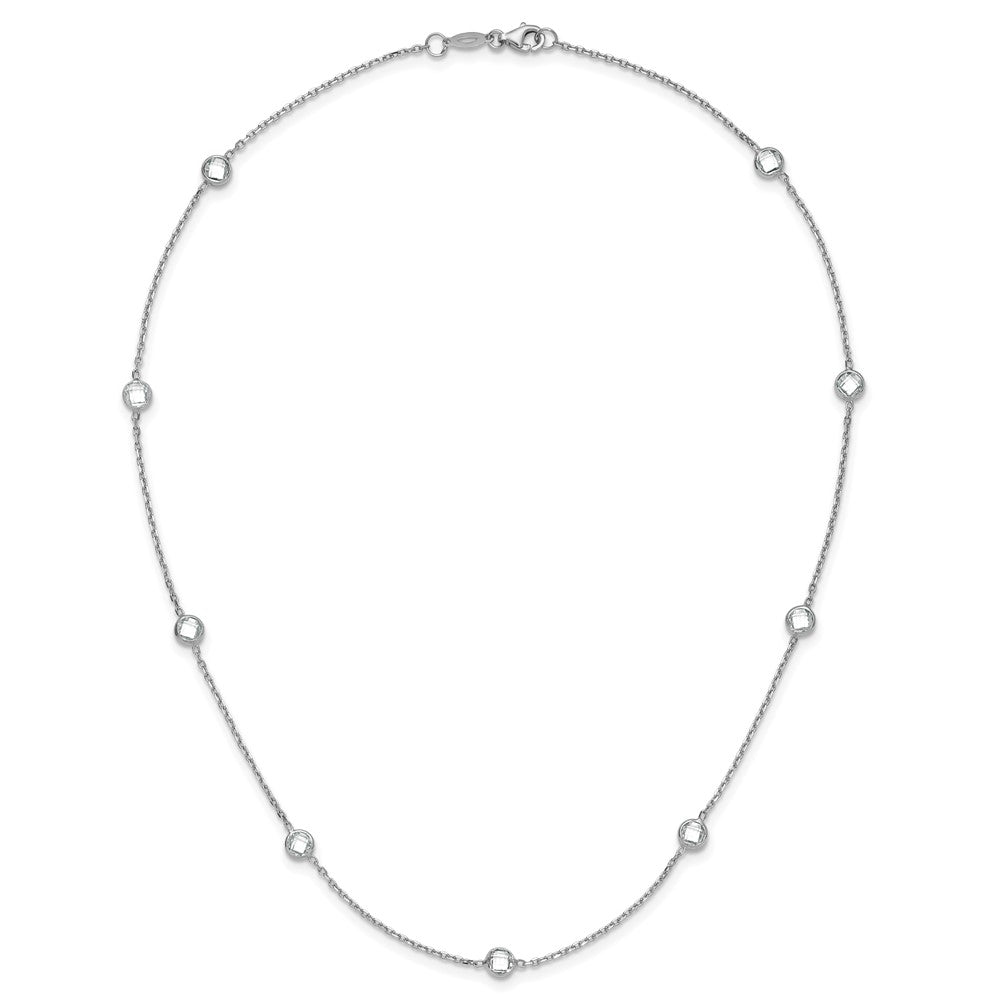 Sterling Silver Rhodium-plated 9-Station CZ Polished Necklace 18 Inches