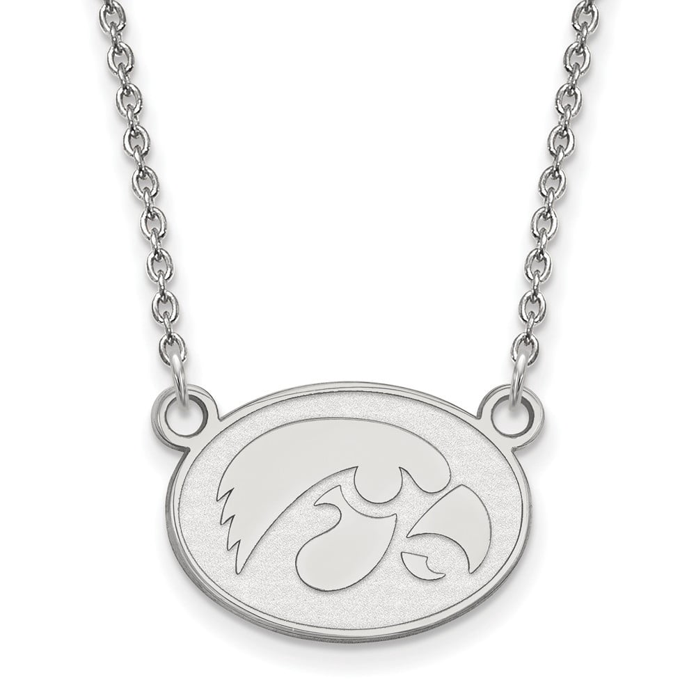 Sterling Silver Rhodium-plated LogoArt University of Iowa Hawk Small Oval Pendant 18 inch Necklace QSS056UIA-18