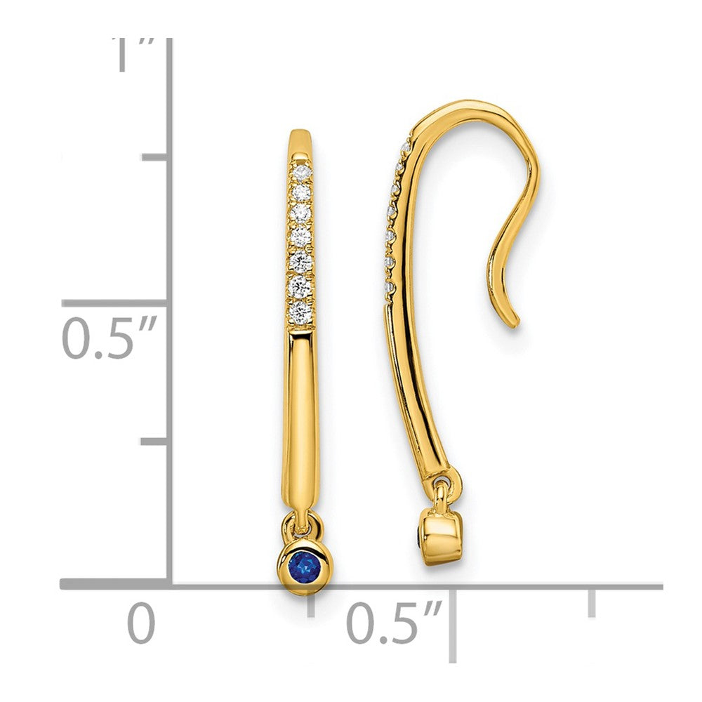 14k Polished Diamond and Sapphire Drop Wire Earrings