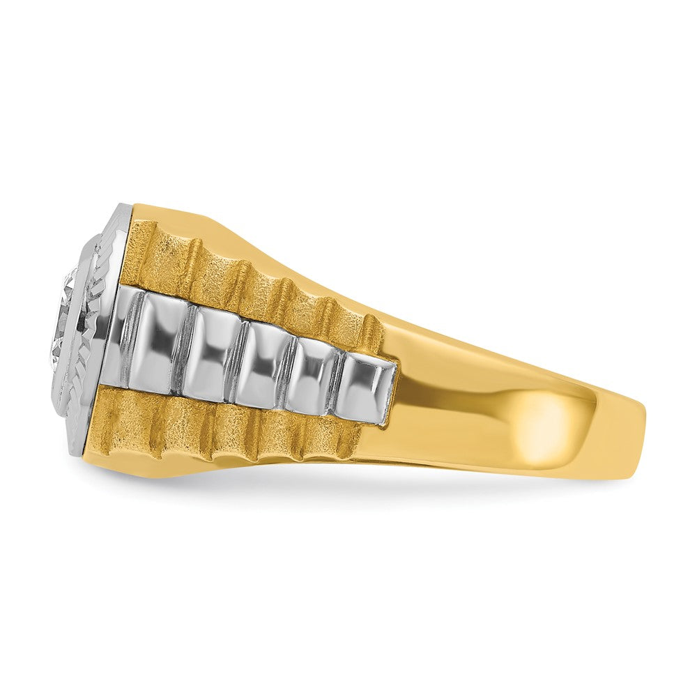 IBGoodman 14k Two Tone 1 carat Lab Grown Diamond VS/SI+ G+ Complete Polished Satin and Textured Men's Ring