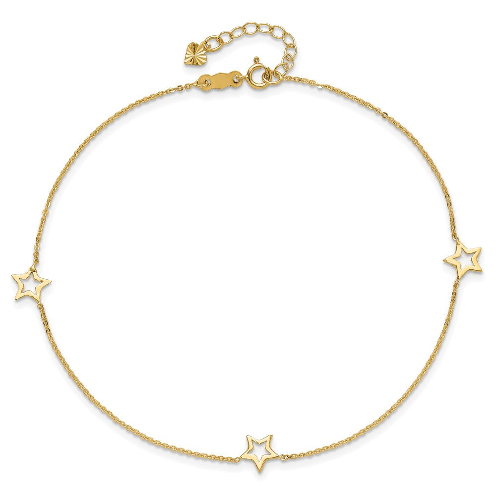 14K Adjustable Star 9in Plus 1in extension Anklet 9 inches