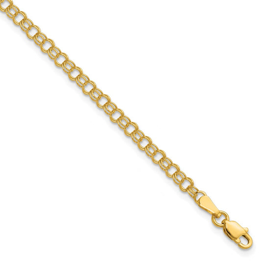 14k 3.5mm Solid Double Link Charm Bracelet 7  inches