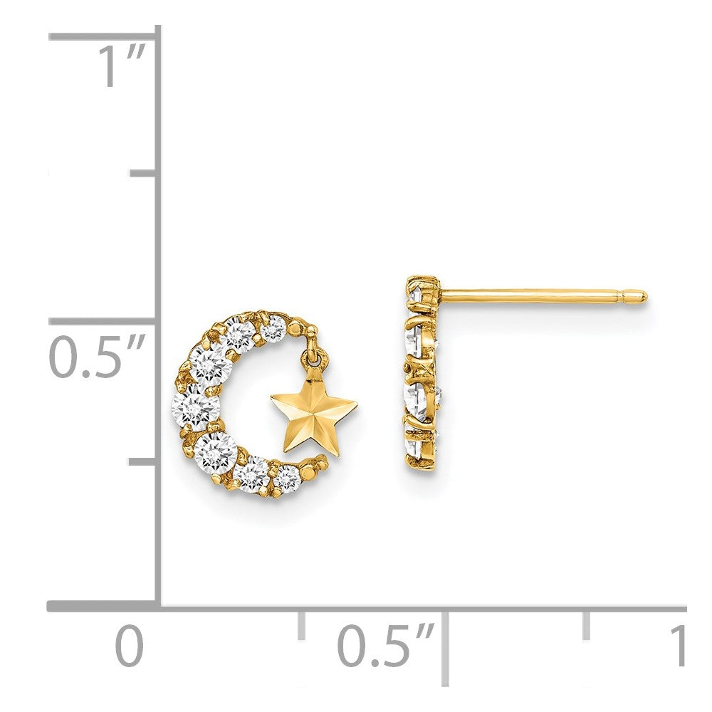 14k Madi K CZ Crescent Moon with D/C Star Dangle Post Earrings