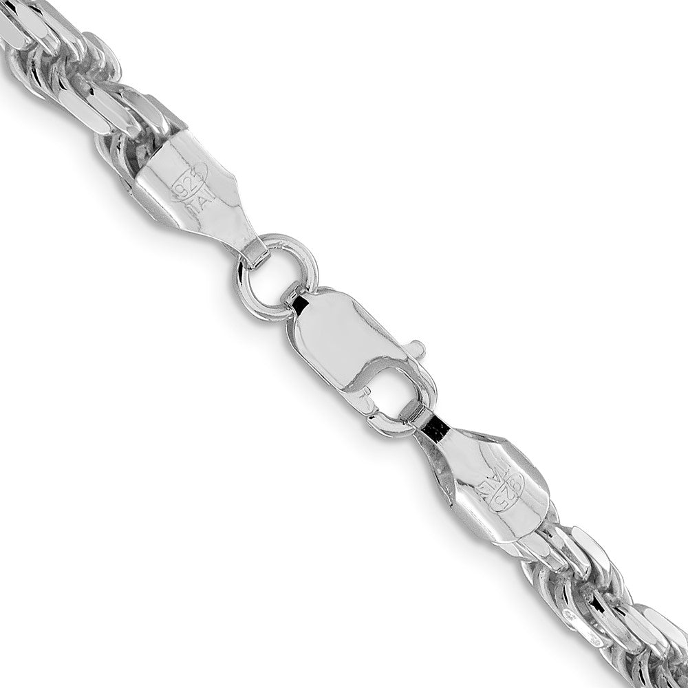 Sterling Silver Rhodium-plated 5.75mm Diamond-cut Rope Chain 26 Inches