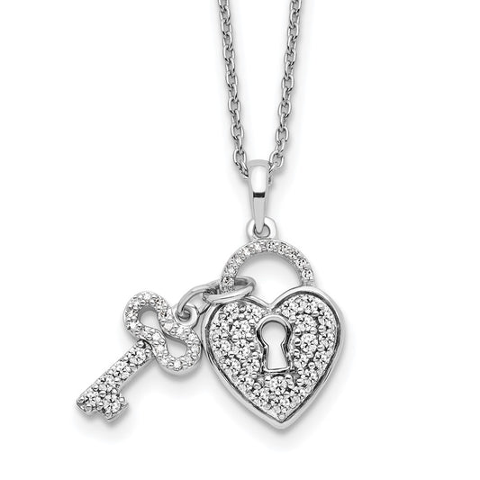 14k White Gold 1/2 carat Lab Grown Diamond VS/SI+ G+ 18 inch Heart Lock and Key Pendant Necklace