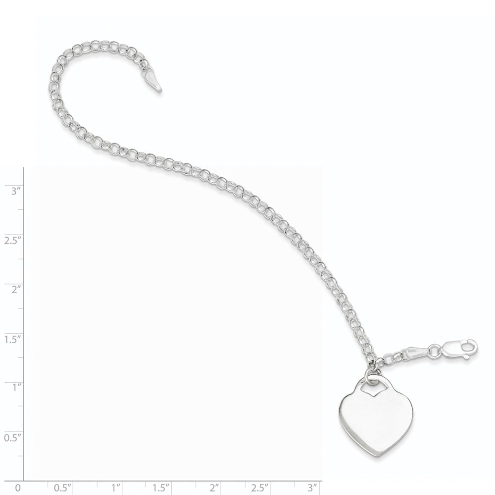 Sterling Silver Engraveable Heart Charm Bracelet 7.25 inches