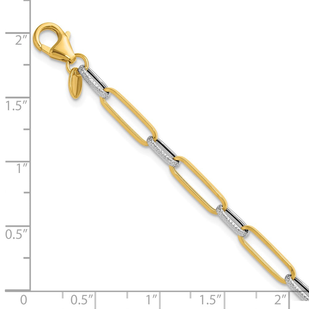 14K w/White Rhod Polished/Textured Fancy Link Bracelet 7.5  inches
