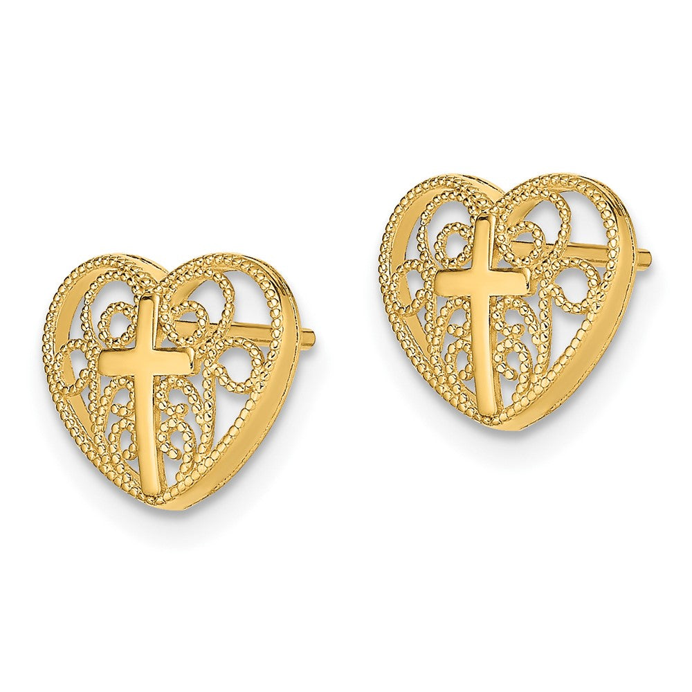 10k Heart w/Cross Post Earrings