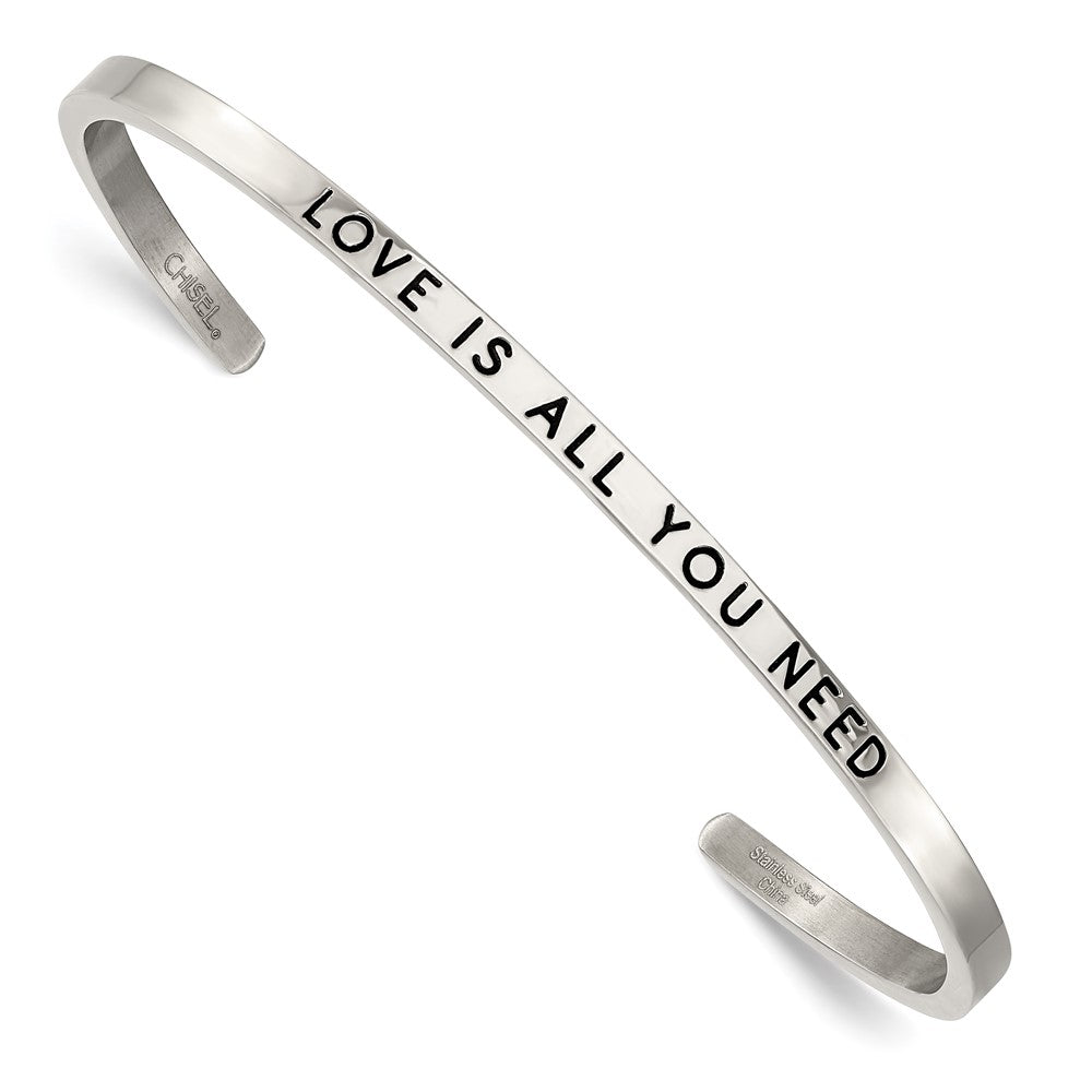 Stainless Steel Polished w/Enamel/Crystal ALL YOU NEED 3mm Cuff Bangle 6.75 inches