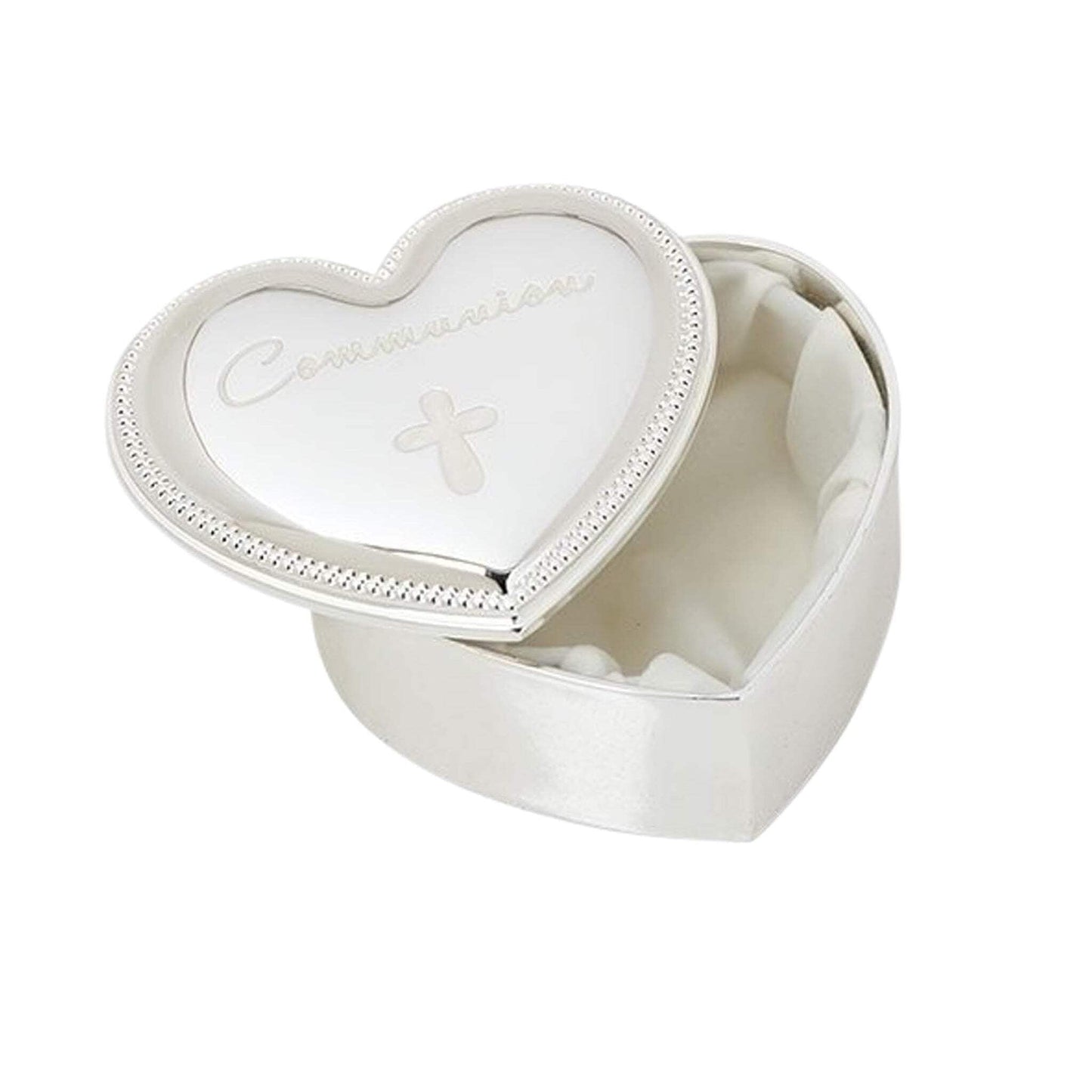 Silver-tone Zinc Alloy Communion Heart Cross Keepsake Box QGM23596