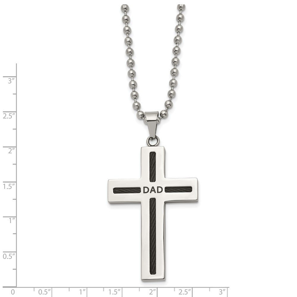 Stainless Steel Polished Black IP-plated Cable DAD Cross 24in Necklace