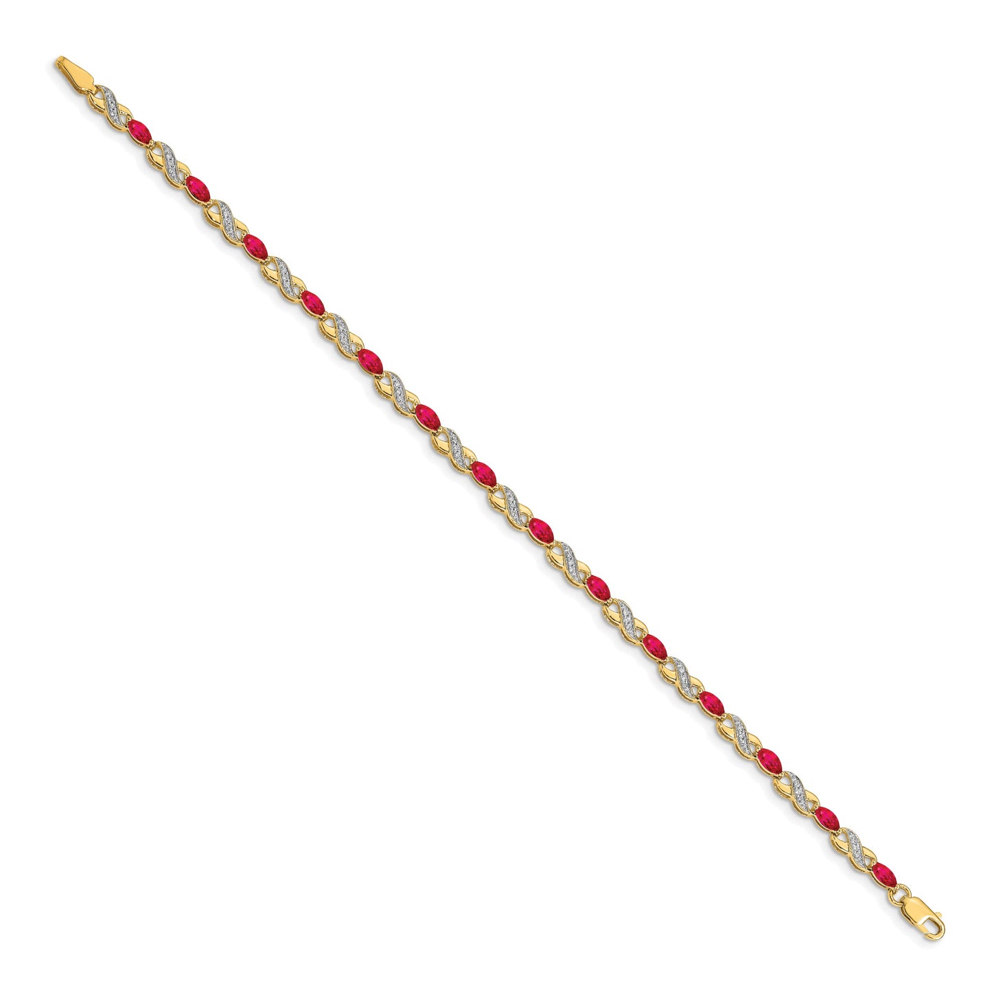 14k Complete Diamond and Oval Ruby Infinity 7.25 inch Bracelet