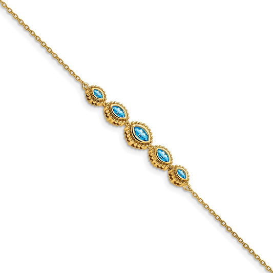 14k Marquise Blue Topaz Bracelet 7  inches
