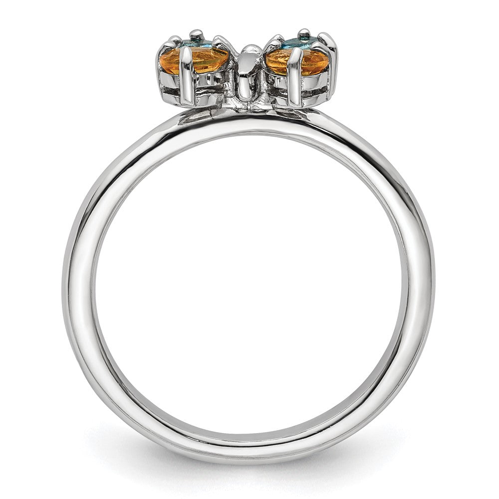 Sterling Silver Stackable Expressions Blue Topaz & Citrine Butterfly Ring Size -7