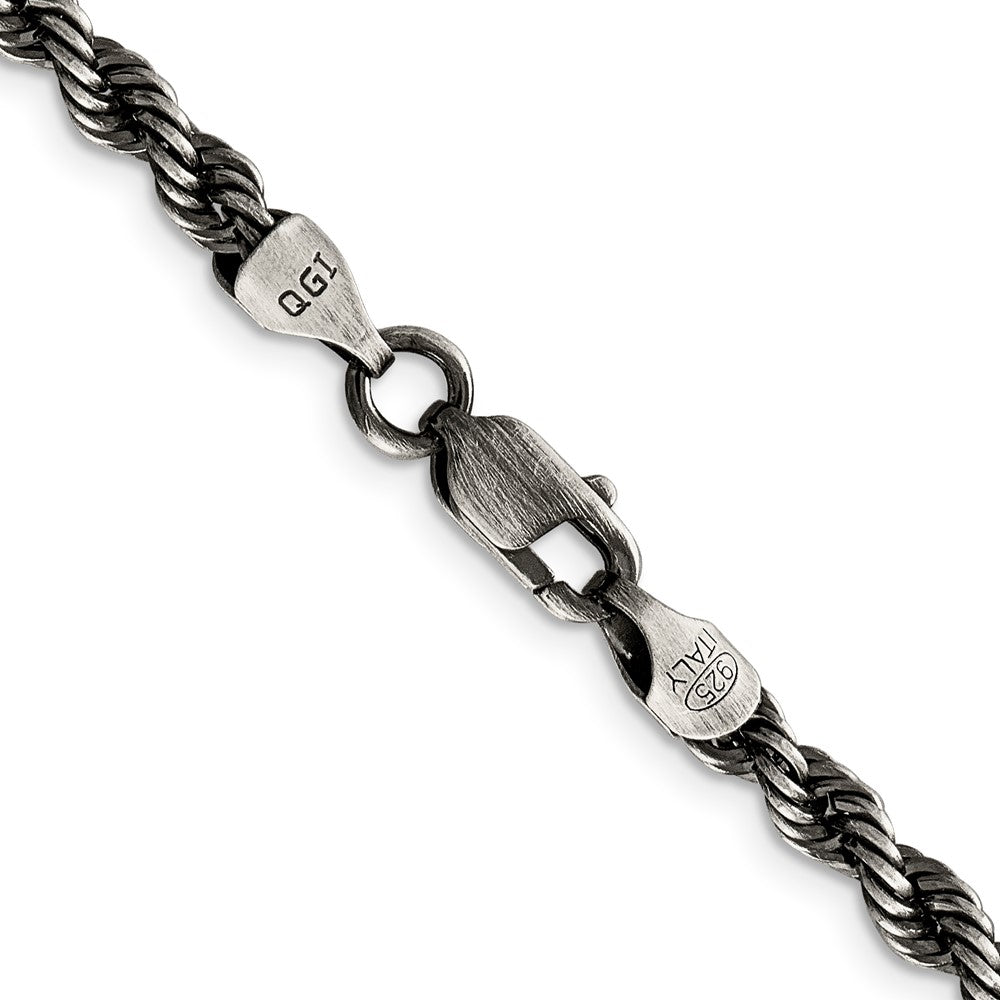 Sterling Silver Ruthenium-plated 4.5mm Rope Chain 24 Inches