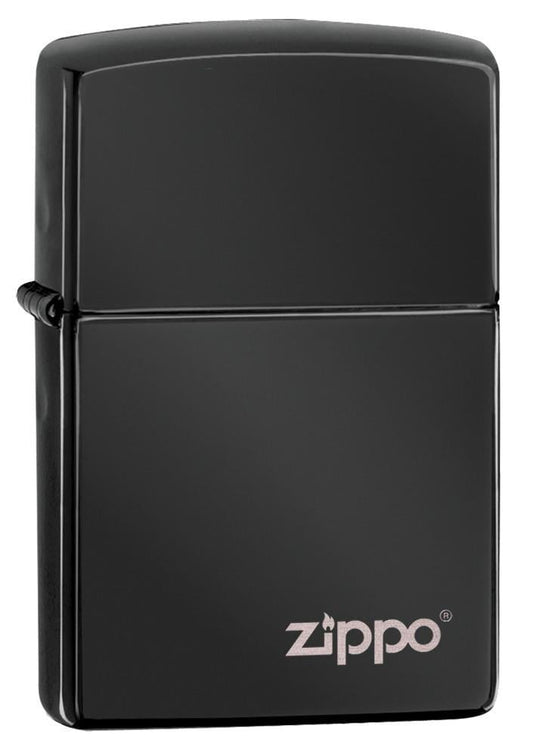 Zippo Logo High Polish Black Pocket Lighter
