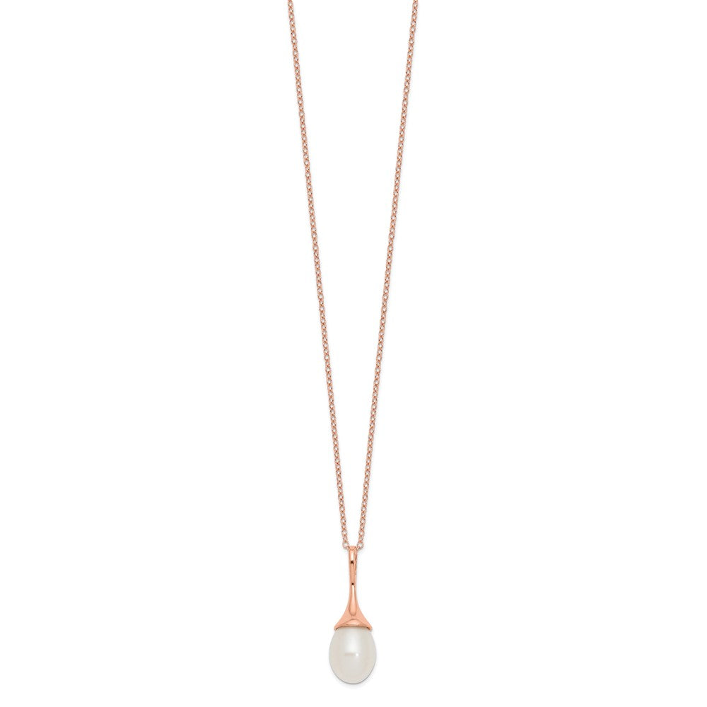Sterling Silver Rose-tone 8-9mm White Teardrop Freshwater Cultured Pearl 17 inch Necklace 17 Inches